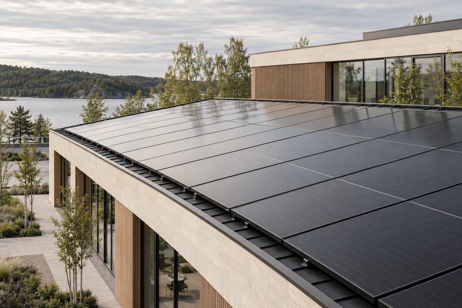 北欧建筑屋顶光伏板 / Rooftop solar panels